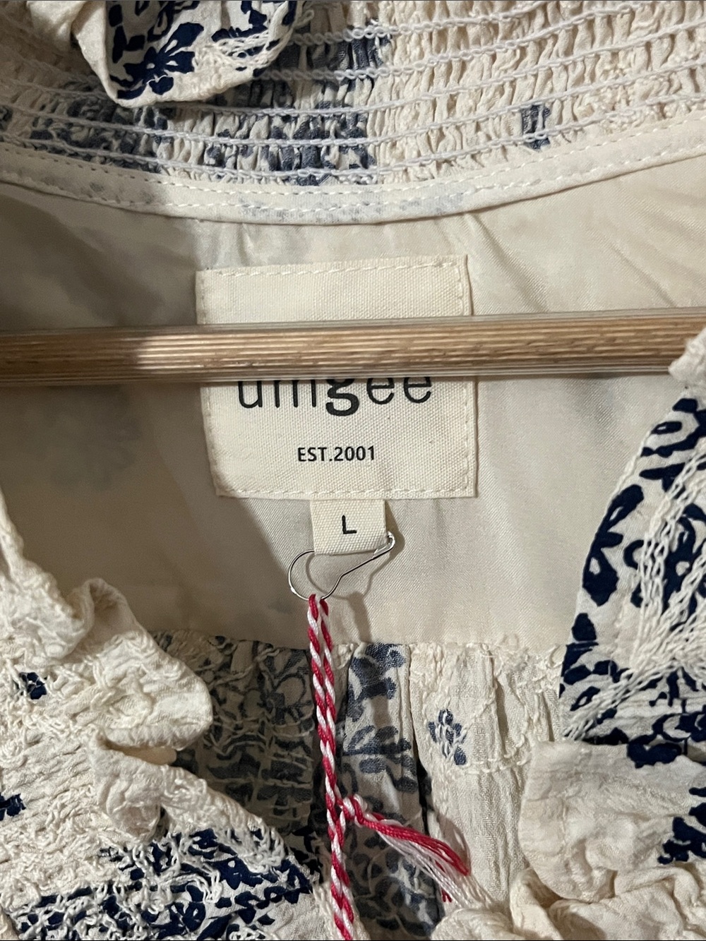 NWT Umgee Blouse Large Navy Dsesign - Picture 5 of 16